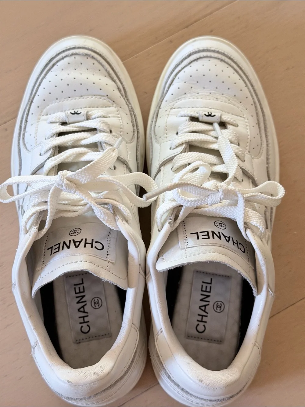 Chanel Interlocking CC Logo Leather Sneakers